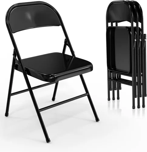 VINGLI Sillas plegables con marco de metal de acero, capacidad de 350 libras, duraderas, portátiles y versátiles para uso en interiores y Negro