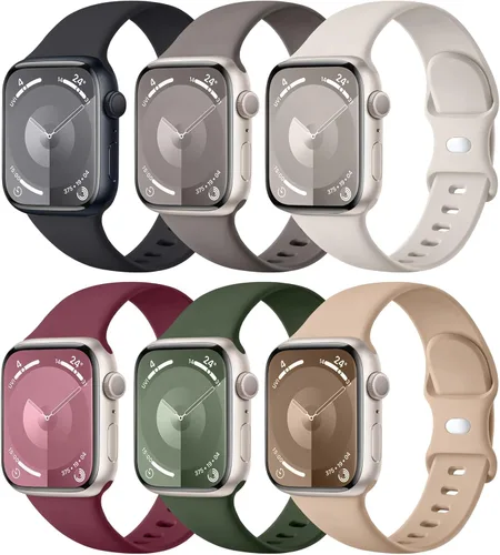Miniatura 13 de Maledan Paquete de 6 correas compatibles con Apple Watch de 38mm 40mm 41mm 42mm 44mm 45mm 46mm 49mm, mujeres y hombres, correa deportiva de silicona