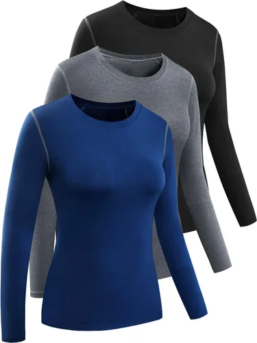 Miniatura 19 de CADMUS Paquete de 1 o 3 camisetas de entrenamiento de manga larga para mujer, camiseta de compresión de ajuste seco para correr