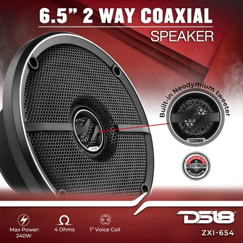 Miniatura 2 de DS18 ZXI-654 Altavoz coaxial de audio para automóvil de 6.5 pulgadas con tweeter de neodimio incorporado y cono de Kevlar - 2 vías 240 vatios máx. 4