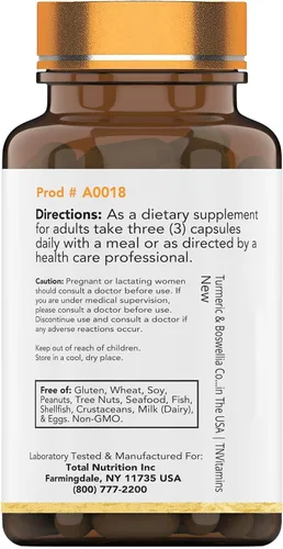 Miniatura 8 de tnvitamins Complejo de cúrcuma y boswellia (180 cápsulas) con raíz de jengibre, bromelina y extracto de pimienta negra Fórmula Joint-Easy: Potente