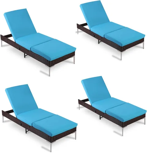 Miniatura 11 de Sillón de mimbre para exteriores, tumbona de piscina con respaldo reclinable infinito, muebles de patio, silla para tomar el sol con cojín