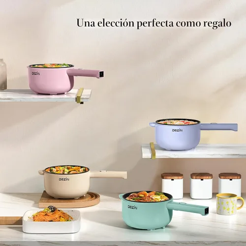Miniatura 7 de Dezin Cocina Eléctrica, Sartén Antiadherente Sauté de 2L, Cocina de Fideos Rápida, Mini Olla para Bistec, Huevo, Arroz Frito, Ramen, Avena, Sopa