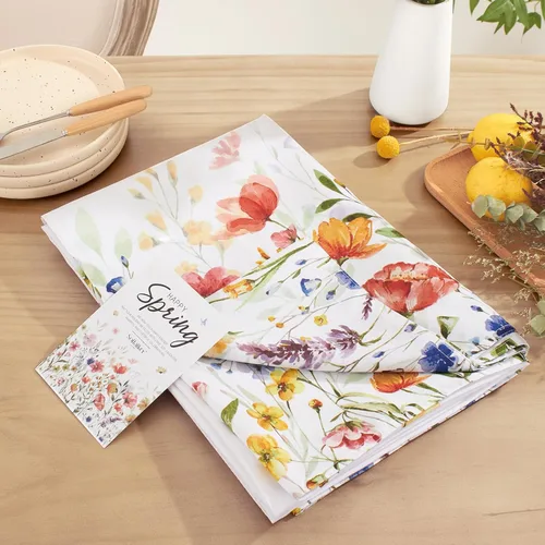 Miniatura 6 de Softalker Mantel rectangular de primavera, mantel de Pascua impermeable con flores silvestres, resistente a las manchas, sin arrugas, mantel floral