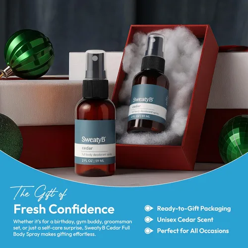Miniatura 6 de SweatyB® Spray desodorante de cuerpo completo, no irritante, sensible a la piel, para mujeres y hombres, fabricado en Estados Unidos, cedro, 2