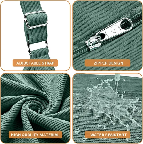 Miniatura 6 de KALIDI - Bolsa de pana para mujer, con cremallera, casual, de gran capacidad, con bolsillos