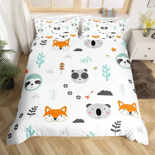 Miniatura 16 de Feelyou Juego de ropa de cama de animales del zoológico, tamaño individual, funda de edredón de animales de dibujos animados para adolescentes