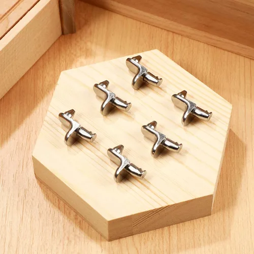 Miniatura 9 de TEHAUX 40 clavijas de estante en forma de L, soportes de estante de gabinete chapados en níquel para cocina y muebles, clavijas de soporte