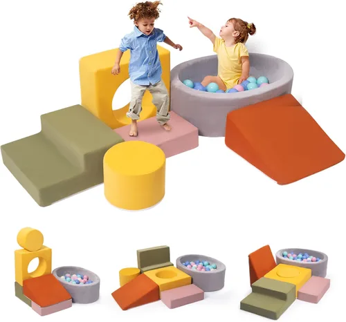 Miniatura 10 de Rinnebbit Bloques de escalada de espuma para niños pequeños, juego de 5 piezas para escalar túneles y gatear, juego de actividades en interiores