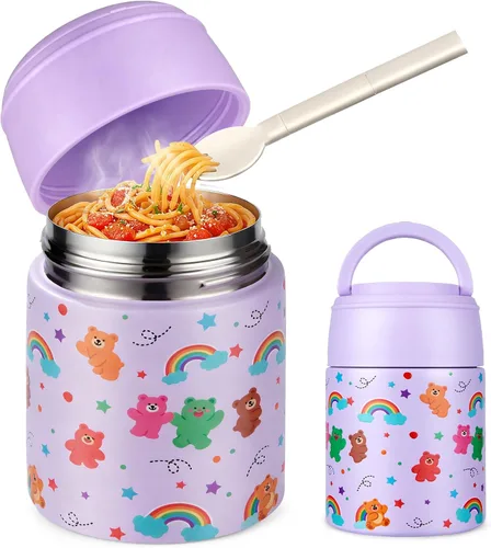 Miniatura 13 de Termo de Sopa de 10 oz para Comida Caliente para Niños, Frasco de Comida Aislado con Cuchara de Boca Ancha, Contenedor de Almuerzo de Acero Negro