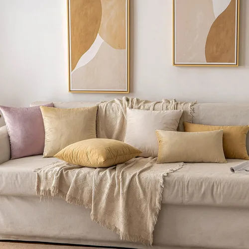 Miniatura 5 de MIULEE Funda de Almohada de Terciopelo Suave de Lujo Decorativa Funda de Cojín Decorativo Rectangular Individual para Sofá, Sillón, Dormitorio, Beige