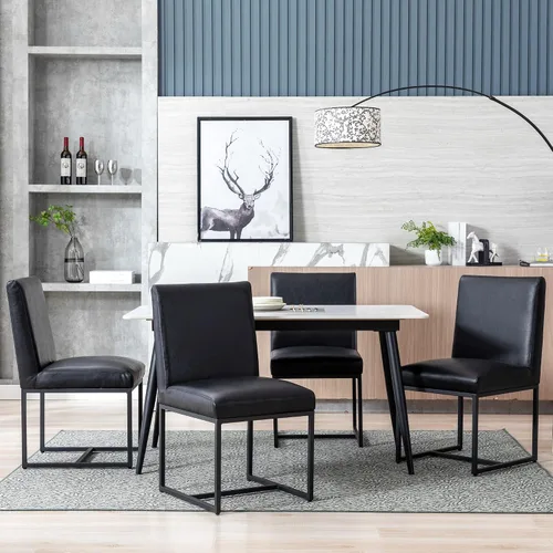 Miniatura 4 de BESTANO Sillas De Comedor - Juego de 2 sillas de comedor modernas negras tapizadas de piel sintética para cocina y comedor con marco de metal negro