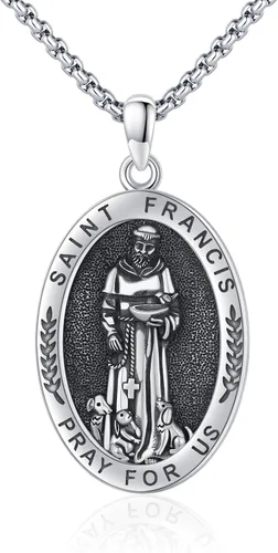 Miniatura 595 de Collar con colgante de plata de ley 925 con medalla de San Patrón, joyería religiosa para hombres y mujeres, con cadena de acero inoxidable 316L