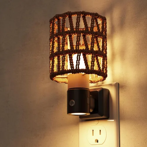 Miniatura 19 de L LOHAS LED Luces Nocturnas Enchufables en la Pared, Luz Nocturna Decorativa de Cilindro de Tela Boho con Borla, Sensor de Crepúsculo a Amanecer