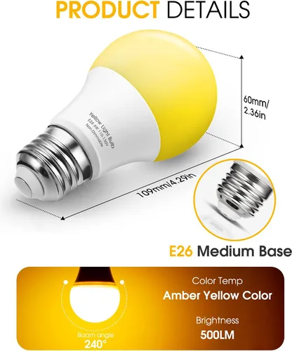Miniatura 8 de Bombillas LED para exteriores, equivalente a 40 W, color amarillo ámbar, luces LED para exteriores, 6 W, 500 lúmenes, 2000 K, para luces de porche