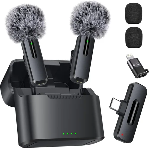 Miniatura 10 de Mini micrófono inalámbrico para iPhone, micrófono Bluetooth Lavalier para grabación de video, paquete de 2 micrófonos de solapa con clip