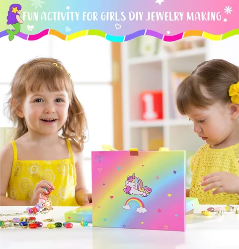 Miniatura 6 de BDBKYWY Kit de fabricación de pulseras con dijes para niñas, suministros de joyería de unicornio para niños, juego de manualidades de bricolaje
