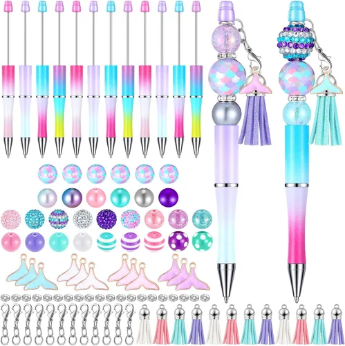 Miniatura 9 de Jutom Los kits de 12 bolígrafos de invierno incluyen 50 piezas de cuentas de colores, borlas y colgantes de copo de nieve, cuentas focales surtidas
