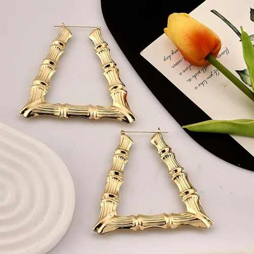 Miniatura 4 de Aretes de aro de bambú dorados Aros de bambú grandes y gruesos para mujer Joyería de hip-hop de los años 90