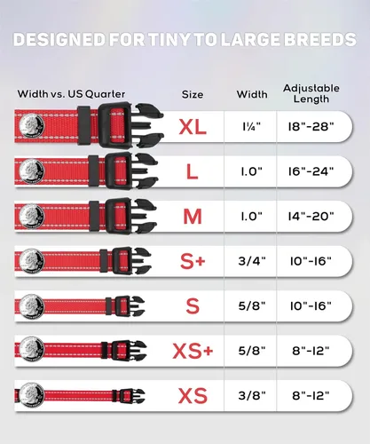 Miniatura 2 de TagME Collares de nailon reflectantes para perros, collar ajustable clásico para mascotas con hebilla de liberación rápida para perros pequeños