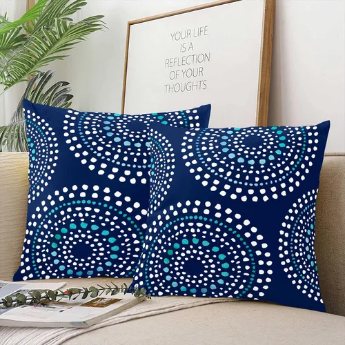 Miniatura 4 de Hot Primitive Boho Mosaic Aqua Navy Cremallera Oculta para el Hogar Sofá Decorativo Funda de Cojín Funda de Cojín Cuadrado 16x16 pulgadas Diseño