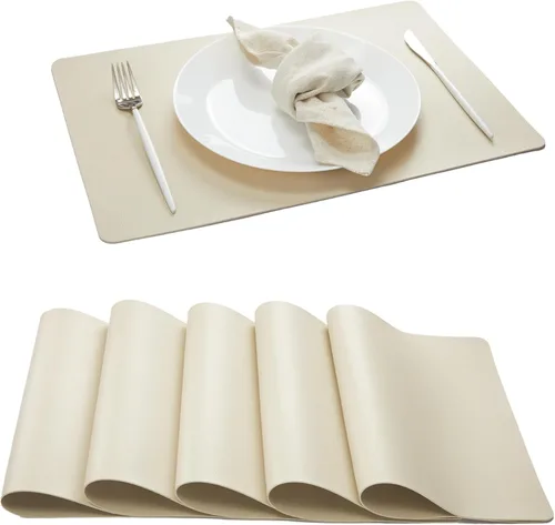 Miniatura 13 de DOLOPL Juego de manteles individuales de 6 a 17 x 11.8 pulgadas, de piel sintética, resistentes al calor, para protección de la mesa del comedor