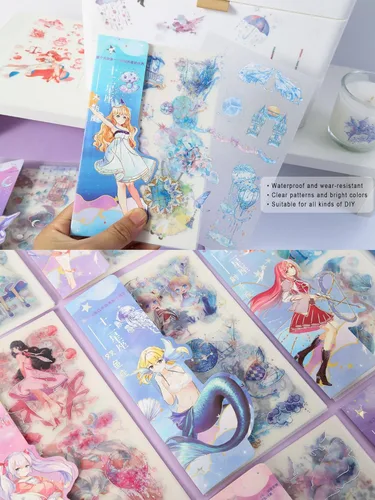 Miniatura 4 de 44 Hojas Pegatinas de Papelería de Chica Anime para Journaling - Pegatina Decorativa Esmerilada de PET para Calendario, Álbum de Recortes, Diario
