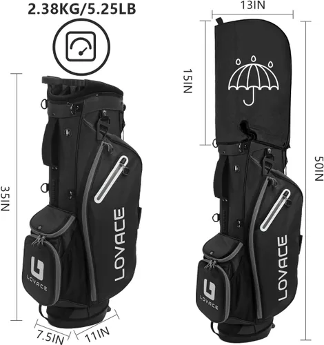 Miniatura 2 de Bolsa de golf con soporte de 14 divisiones, bolsa de golf ligera con soporte para hombres y mujeres Negro