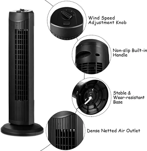Miniatura 7 de COSTWAY Ventilador de torre, ventilador de torre oscilante de 28 pulgadas, enfriamiento silencioso para toda la habitación, 3 velocidades, 3 modos