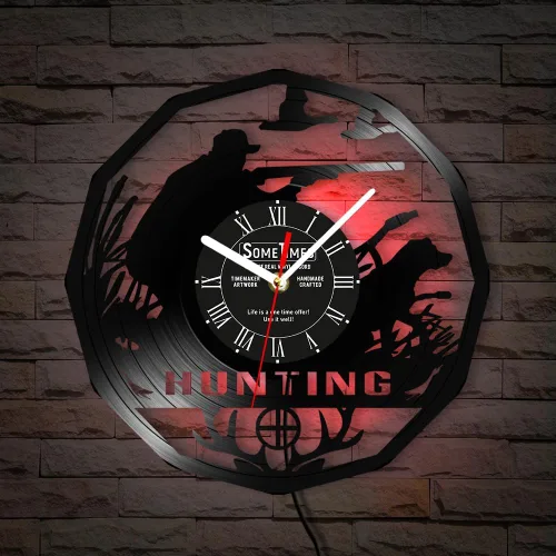 Miniatura 5 de The Geeky Days Reloj de pared de caza, 7 colores cambiantes, reloj de pared silencioso sin tictac, luz nocturna LED, vida silvestre, caza