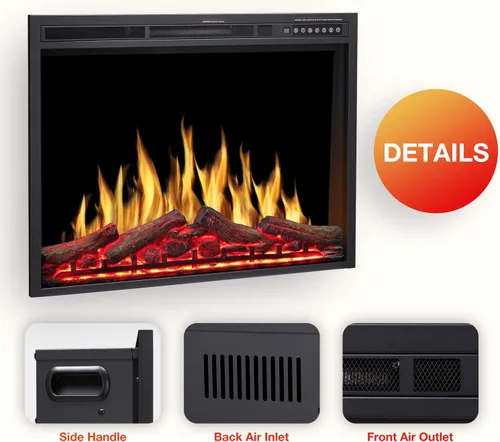 Miniatura 7 de R.W.FLAME - Inserto de chimenea eléctrica de 34" con colores de llama ajustables, colores de leña, velocidad y brillo de la llama, control remoto