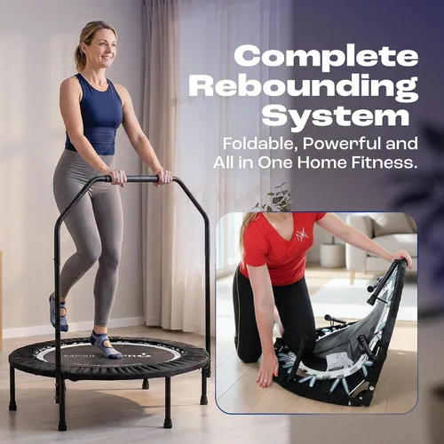 Miniatura 2 de MaXimus trampolín pequeño plegable en cuatro partes profesional. Incluye DVD, bolsa con barras, bandas y pesas.