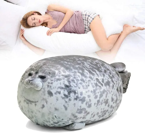 Miniatura 2 de ETAOLINE - Almohada acolchada y rellena de algodón con bonita forma de foca gordita de peluche (tamaño M)