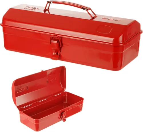 JMIATRY Caja de herramientas roja Caja de herramientas de metal pequeña de 15 pulgadas Caja de herramientas pequeña portátil con cierre de pestillo