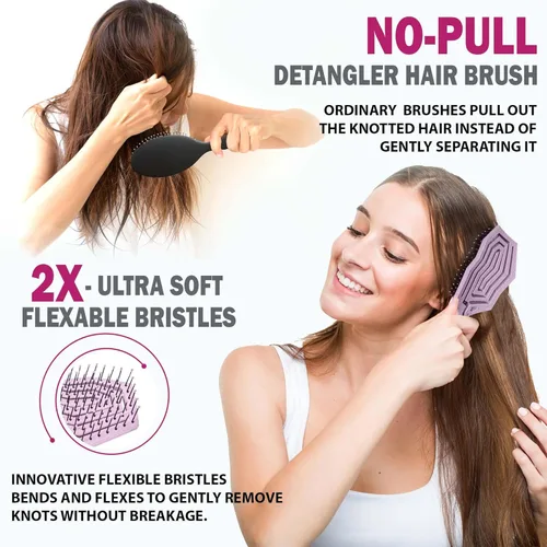 Miniatura 4 de Fiora Naturals Juego de cepillo desenredante bio-amigable, cepillo redondo y peine para mujeres - Todos los tipos de cabello: natural, fino y rizado