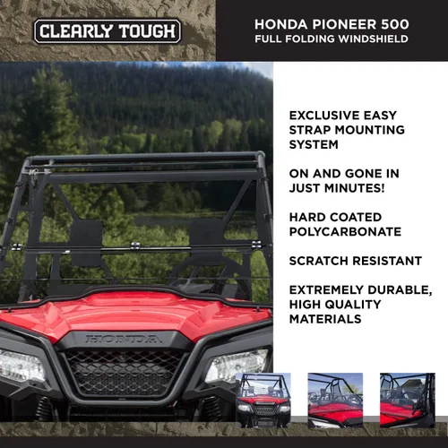 Miniatura 2 de Clearly Tough Parabrisas Honda Pioneer 500 / 520 - Plegable completo - Lexan MR10 Resistente a los arañazos Fabricado en los Estados Unidos