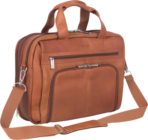Kenneth Cole REACTION "Out of the Bag" Manhattan - Bolso bandolera de cuero colombiano para laptop de 15.6" para viajes y negocios