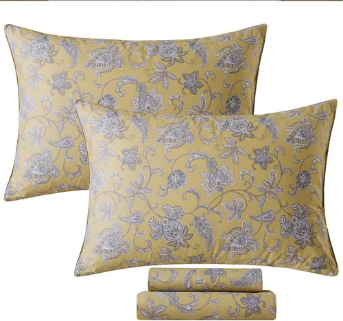 Miniatura 24 de FADFAY Juego de sábanas tamaño King, 100% algodón, elegante ropa de cama de granja con hojas verdes menta y flores blancas, sábana suave
