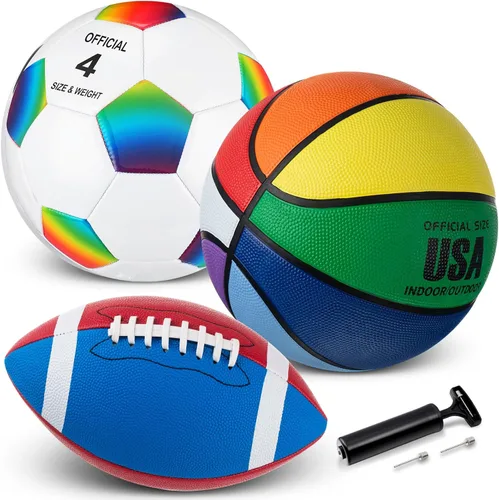 Miniatura 11 de Libima Juego de 3 pelotas deportivas para niños y adolescentes, incluye tamaño oficial, baloncesto, fútbol, fútbol con bomba y bolsa de transporte