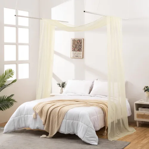 Cortinas de Dosel para Cama de 144 Pulgadas de Largo, Cortinas de Dosel Transparentes Beige para Cama, Dosel de Cama para Niños y Adultos, Cortinas