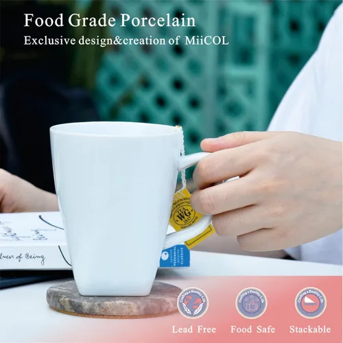 Miniatura 4 de Miicol Juego de 6 tazas de café de porcelana, tazas de café grandes de 14 onzas, tazas de té blanco, tazas de cerámica para latte, capuchino, leche