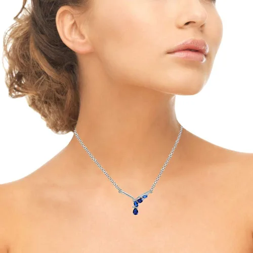 Miniatura 3 de B. BRILLIANT Collar de plata de ley con piedras preciosas auténticas o simuladas y topacio blanco, cadena de malla de cóctel en V
