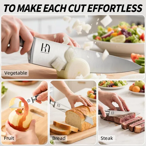 Miniatura 5 de KnifeSaga Juego de cuchillos de cocina de alta calidad, 15 piezas con bloque, juego de cuchillos afilados de acero inoxidable japonés de alto Gris