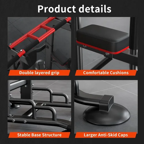 Miniatura 6 de SogesHome Barra de dominadas y estación de inmersión, equipo de gimnasio en casa ajustable resistente para entrenamiento de fuerza, barra de Negro