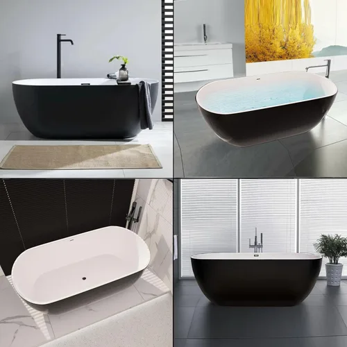 Miniatura 7 de BuildMyplace - Bañera independiente de acrílico de 67 pulgadas, bañera de baño contemporánea con desbordamiento y desagüe desplegable en cromo