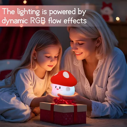 Miniatura 4 de Luz nocturna de hongos que cambia de color para niños, bonita lámpara de hongo de silicona blando, luz de noche recargable de 50 horas con control