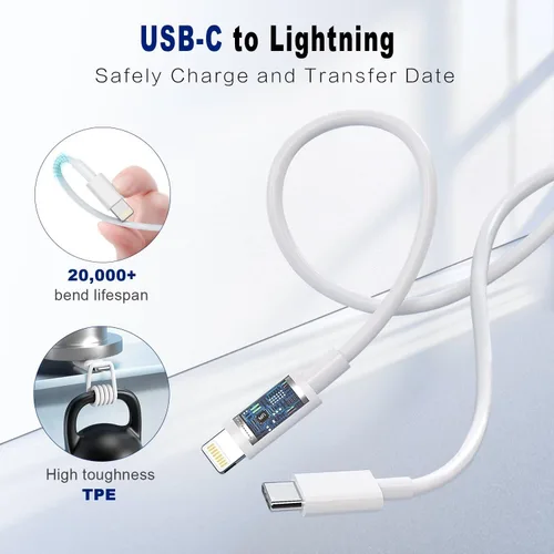 Miniatura 3 de Bloque de carga rápida USB C de 20 W PD para iPhone, paquete de 2 bloques de carga de pared tipo C con cable USB C a Lightning de 6 pies compatible