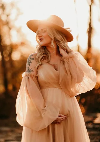 Miniatura 2 de Vestidos de maternidad de tul para sesión de fotos, batas de hombros descubiertos, manga larga, lencería nupcial, baby shower, vestidos de embarazo