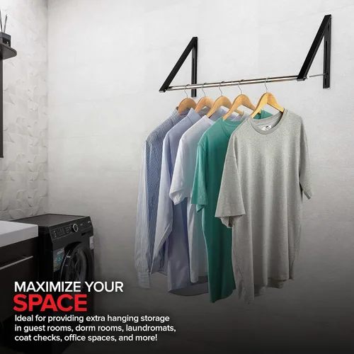 Miniatura 6 de Doble Perchero Plegable para Ropa con Barra Extensible, Perchero Retráctil Montado en Pared para Secador de Ropa, Barra de Secado Colgante, Pequeños