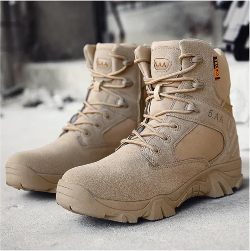 Miniatura 2 de Botas de trabajo tácticas militares de 8 pulgadas para hombre, botas de combate con cremallera lateral, botas de combate de cuero de gamuza